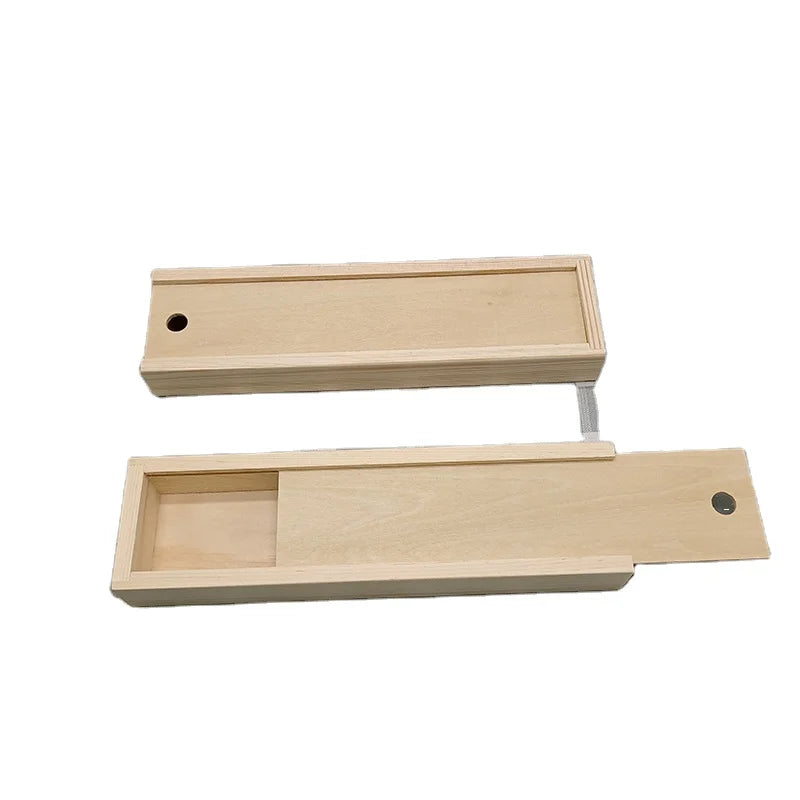 Wood Brush Box with Sliding Lid for DIY Artist Tool and Brush Storage Wood Pencil Box Unfinished Wooden Box