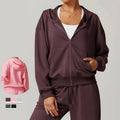 SHINBENE Air Layer Leisure Womens Zip up Hoodies Oversized Hooded Sweatshirts Full Zip Jackets