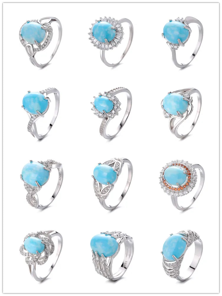 New Arrivals Fine Jewelry Larimar Stone Ring in Real Silver 925 Cross Rings for Women Gift