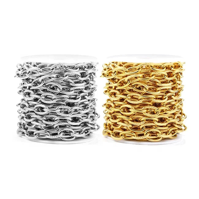 Hot Sales Stainless Steel Heavy Circle Texture Dull Silver Textured Chunky Chains for Punk Rock for Jewelry Making