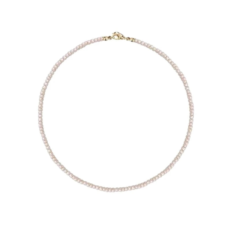 GT Jewelry Small Size 2mm Rice Beaded Baroque Irregular Natural Freshwater Pearl Necklace for Women