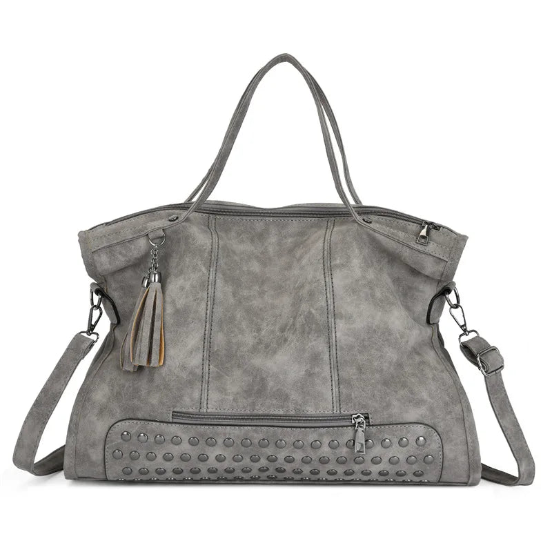 Monogram Personalized Women Top Handle Satchel Handbags Tote Purse Leather Shoulder Bag Large Capacity Rivet Tassel Bag Purse