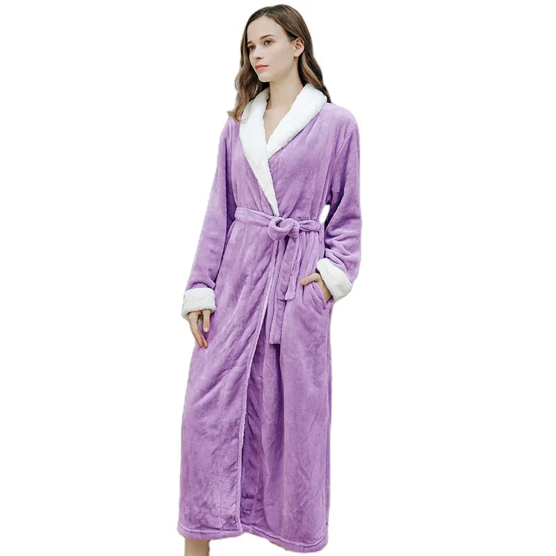 Wholesale Luxury New Solid Women Purple Thermal High Quality Autumn Winter Coral Fleece Spa Robe