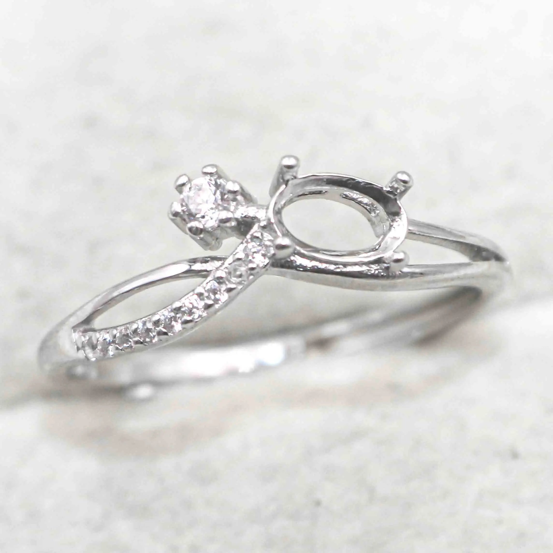 Sterling Silver 4*6mm Semi Mount Ring Frame Empty Blank Support Claw Setting S925 Base Holder Without Center Stone for DIY Inlay