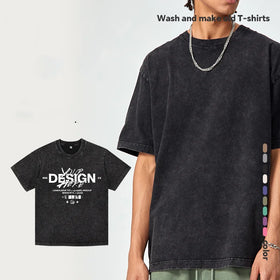 Custom Logo Tee Vintage Blank Plain Tshirt Cotton Stone Washed T-Shirt Printing Men Acid Washed T Shirt