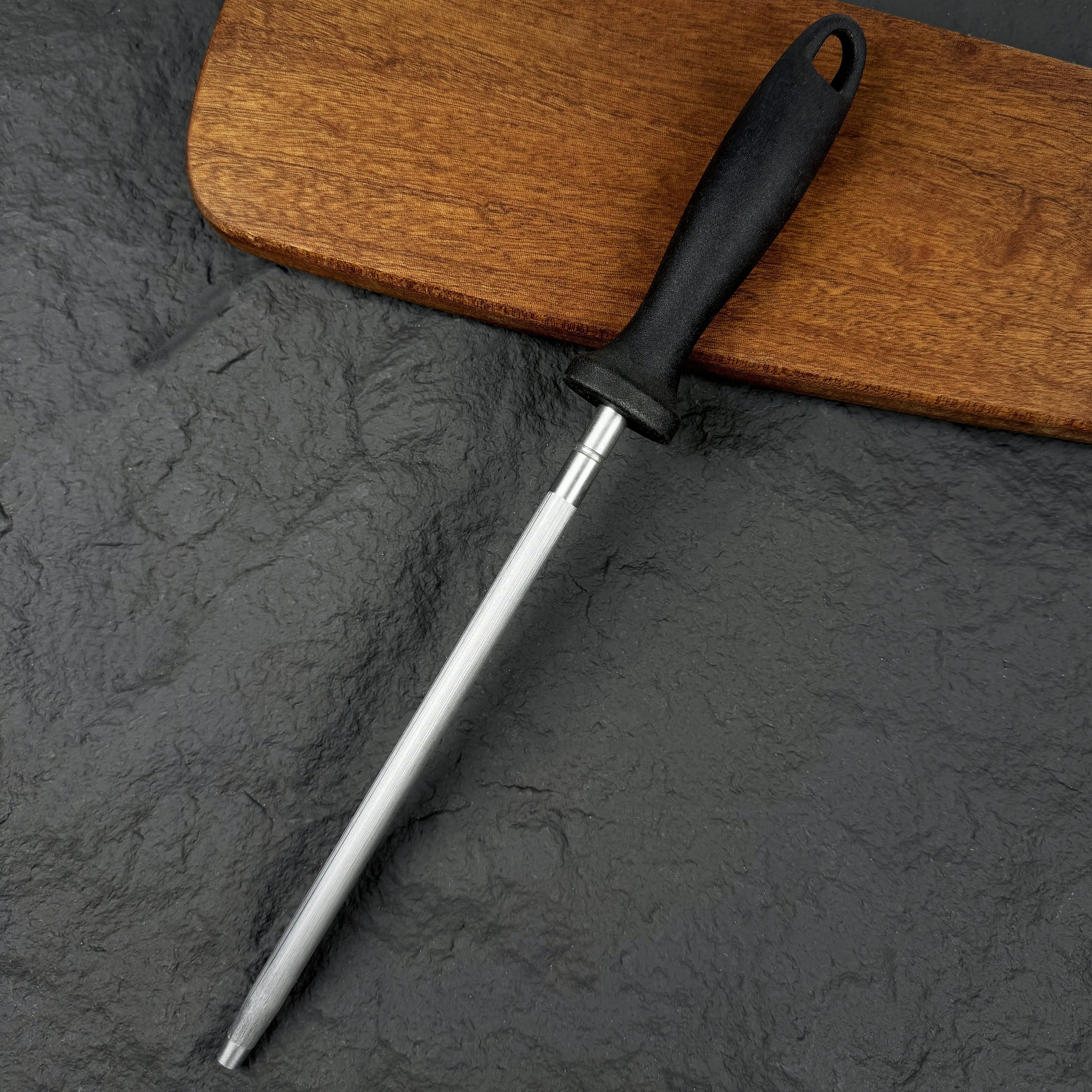 Carbon Steel Rod with Handle Knife Sharpener Kitchen Sharpening Stick Premium Knife Sharpener Rod for All Knives