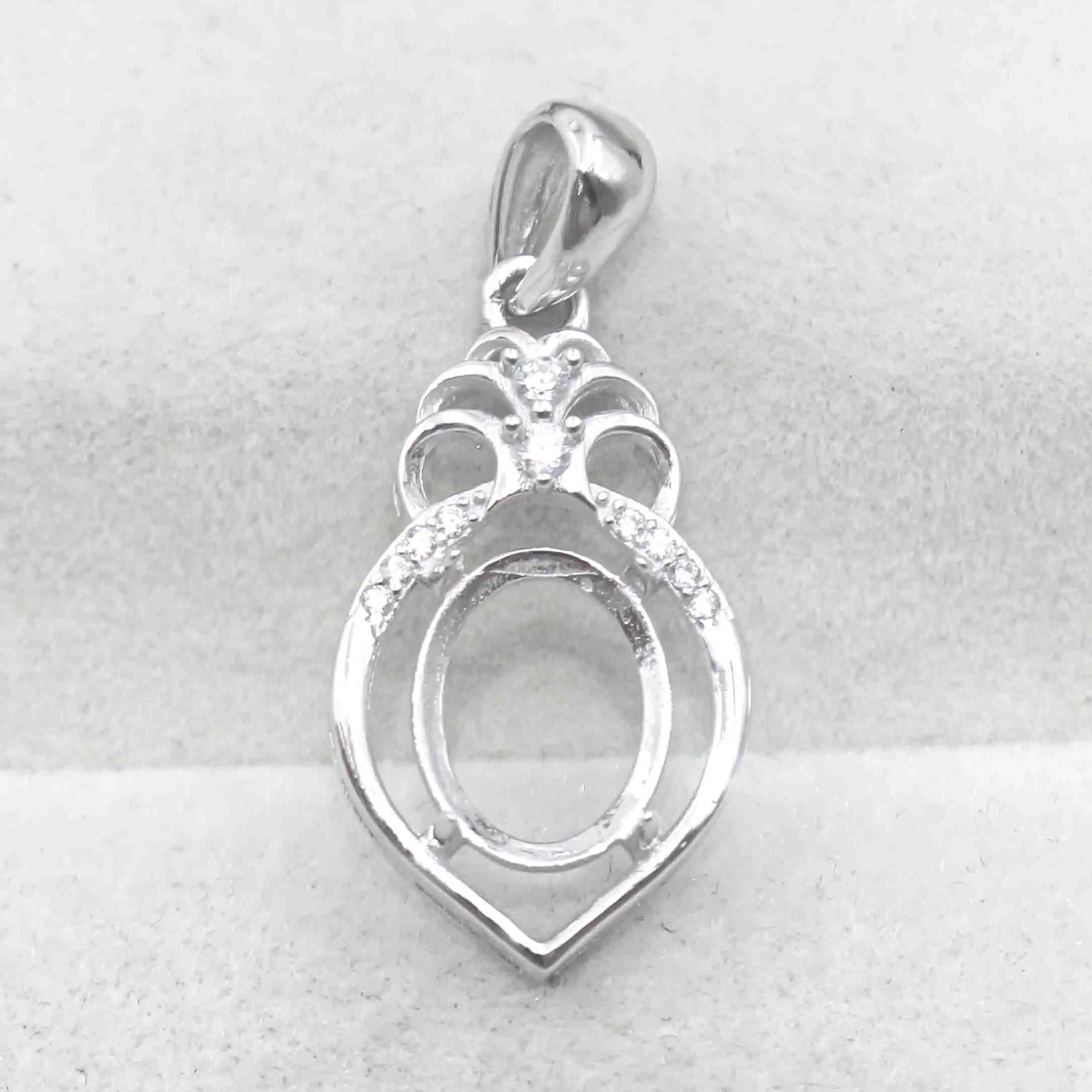 Sterling Silver 8*10mm Semi Mount Pendant Empty Frame Blank Support Setting S925 Base Holder Without Center Stone for DIY Inlay