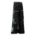Custom Manufacturees Men Denim Trousers Belt Wash Paint Graffiti Stacked Black Jeans Fitting Wide Leg Baggy Jeans Designer Jeans