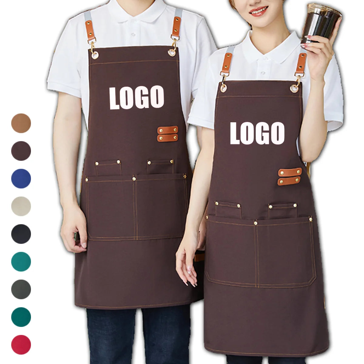 Factory Custom Logo Adult Chef Apron Waterproof Oil-proof 100% Cotton Canvas Cooking Apron for Kitchen Custom Print Logo Aprons