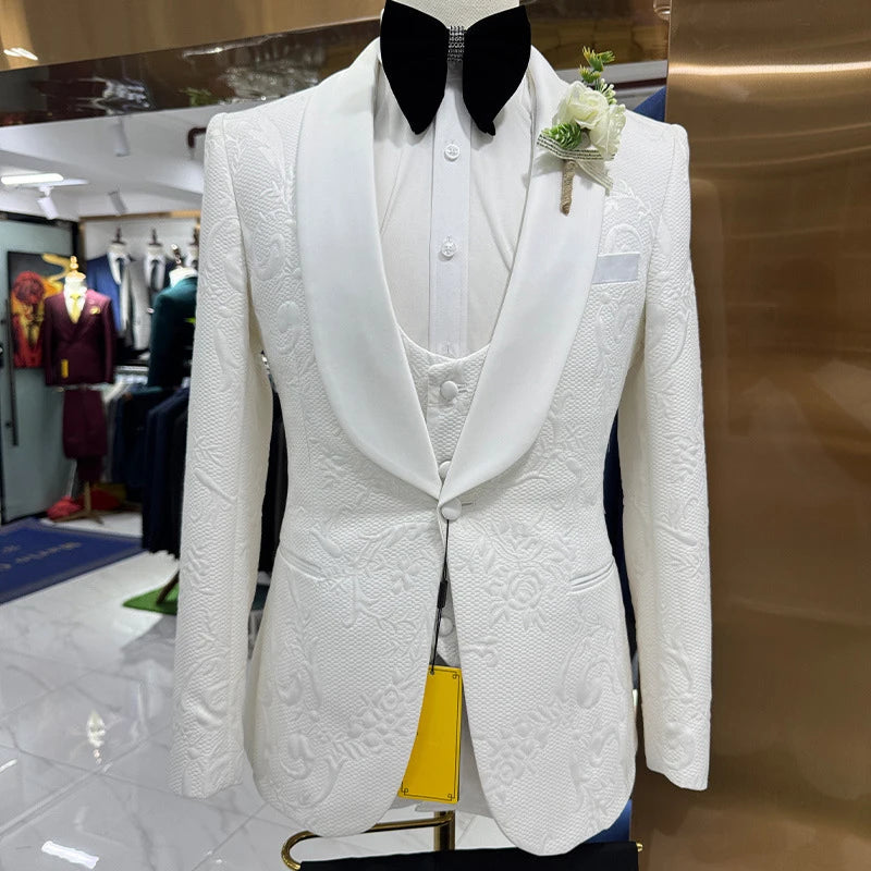 Men's White Formal Tuxedo Jacket with Shawl Lapel Single-Breasted Zipper Fly Pants Plus Size for Weddings Proms Groom Suits