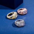 Unique Design Men Hip Hop Gemstone Jewelry Cz Stone Paved Shiny Rectangle Diamond Ring Rapper Iced Out Rings