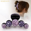 Korean Style Women Simple Luxury  10cm Large Hollow Out Rhinestone Hair Clip Five Circles Shine Crystal Hairpin Hair Accessories