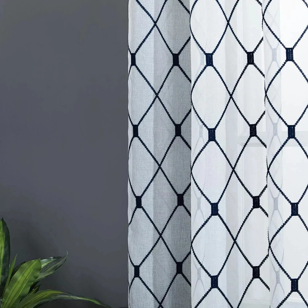 XinLan Modern Geometric Embroidery Tulle Curtains Living Room Bedroom Hotel Window Custom Curtains