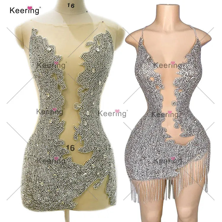Keering Full Crystal Silver Gold AB Rhinestone Crystal Appliques for Wedding Dresses Panels