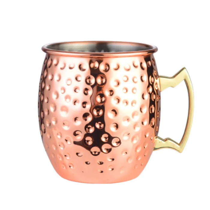 Moscow Mule Mug Hammered Stainless Steel Lining Pure Copper Plating Cup