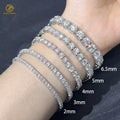 Hip Hop 925 Sterling Silver VVS 2mm 3mm 4mm GRA Moissanite Diamond Cluster Iced Out Tennis Chain Bracelet Necklace for Men Women