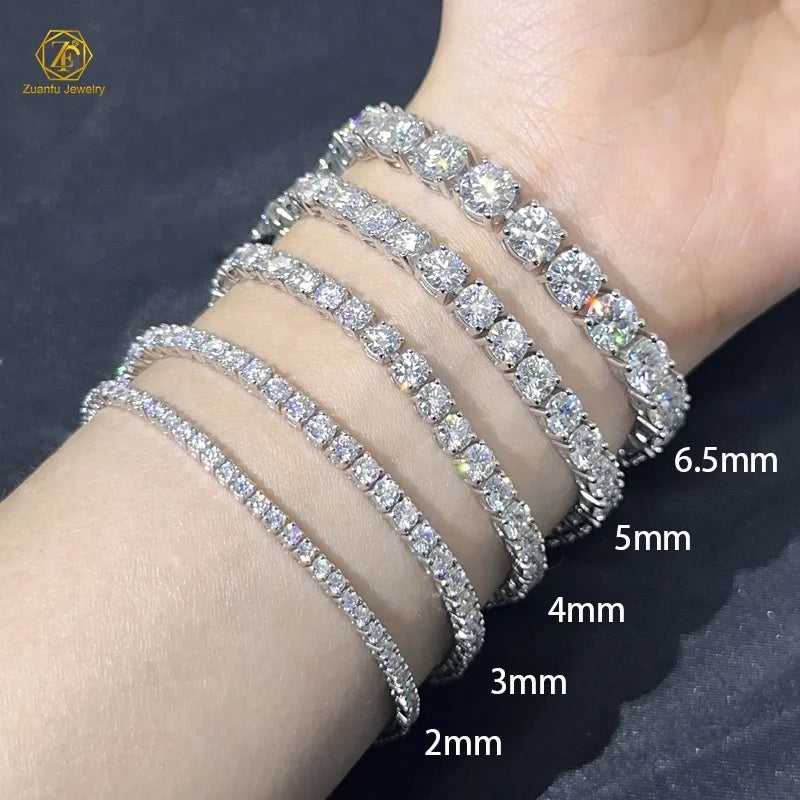Hip Hop 925 Sterling Silver VVS 2mm 3mm 4mm GRA Moissanite Diamond Cluster Iced Out Tennis Chain Bracelet Necklace for Men Women