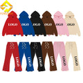 100% Cotton 320 Gsm Summer Flare Pants Crop Top Set Men's Two-Piece Sweatsuit Hoodie Mens Flared Sweatpants Hoodie Crop Top 2
