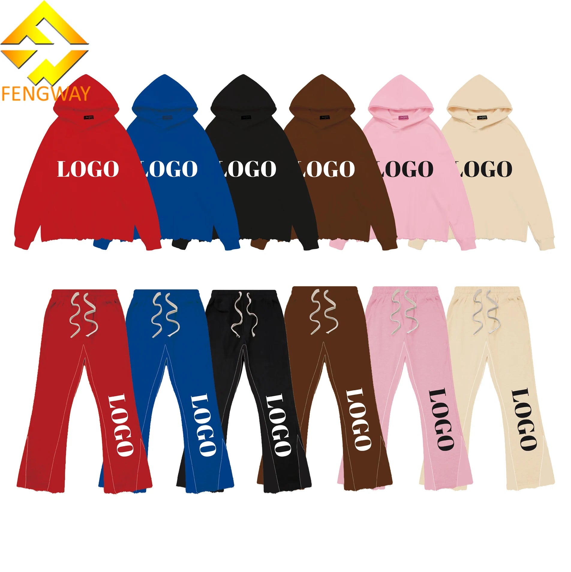 100% Cotton 320 Gsm Summer Flare Pants Crop Top Set Men's Two-Piece Sweatsuit Hoodie Mens Flared Sweatpants Hoodie Crop Top 2