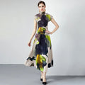 Bubble Sleeve Miyake Pleated Elegant Casual Dress Oversized Hemline Organ Design Pleated Plus Size Women Clothing Dress