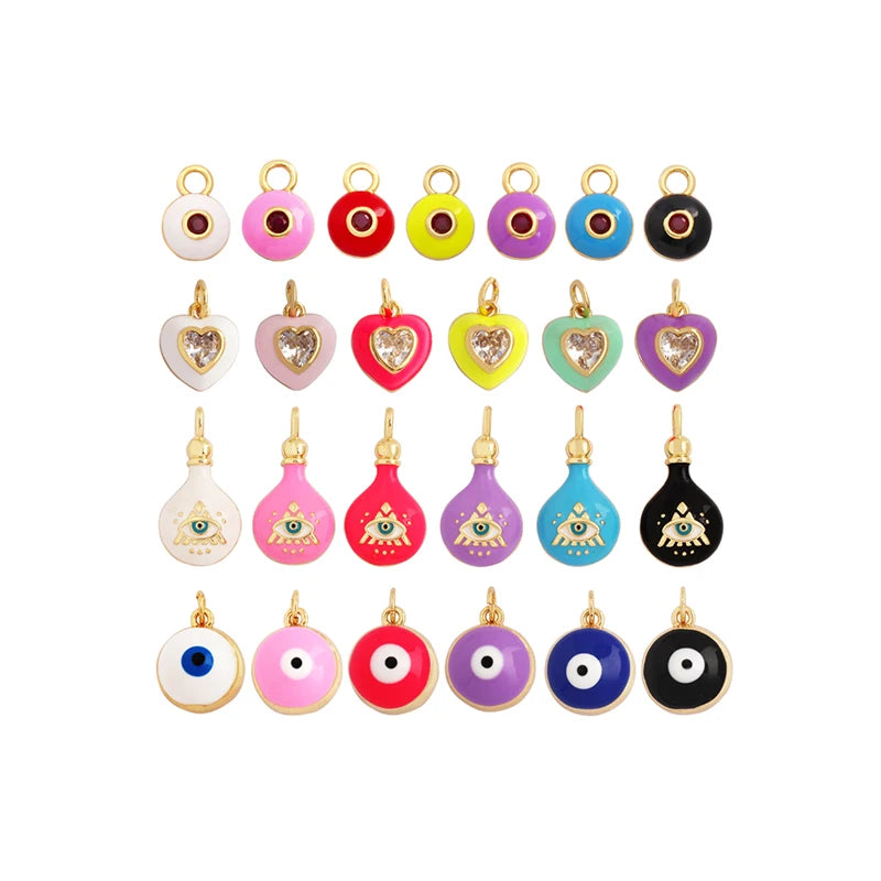 Love Heart Round Bell Lucky Evil Eye Geometry Style Charm PendantTrendy Colourful Enamel Zircon Necklace Accessice Supplies M65