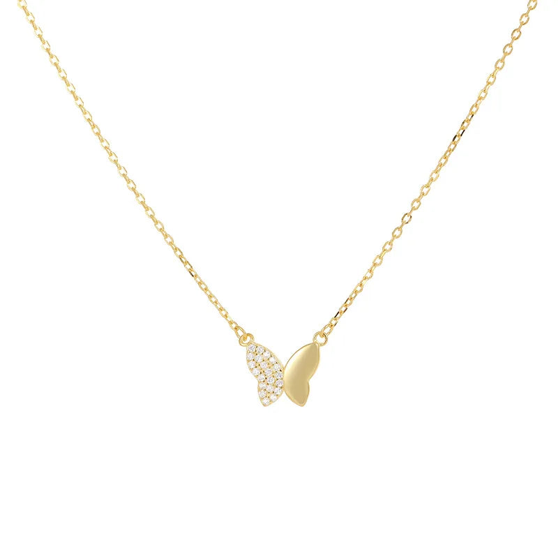 INS Fashion Jewelry 925 Sterling Silver Simple Single butterfly Diamond Pendant Gold Plated Necklaces for Women