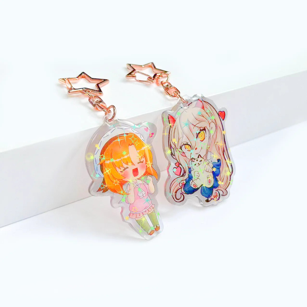 Double-Sided Design Can Be Customized  Acrylic Holographic Broken Glass  Holographic Star  Epoxy Resin  Various Craft Keychain