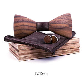 Zebra 3D Wooden Bow Ties With Pocket Square Fancy Handmade Wood Bow TIes Gift Set