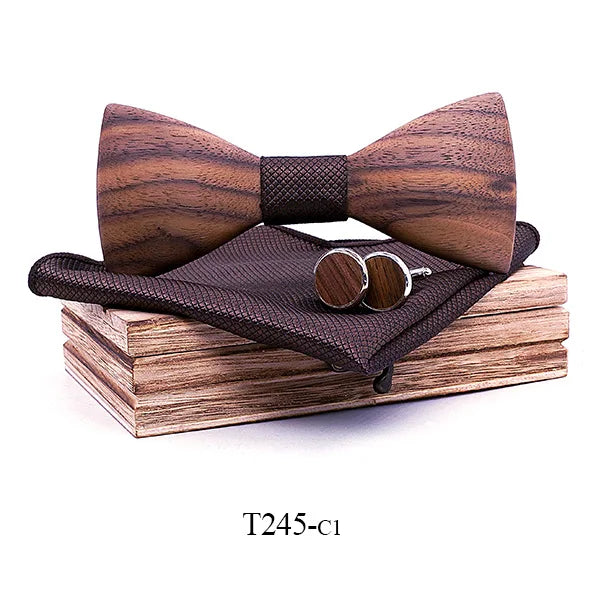 Zebra 3D Wooden Bow Ties With Pocket Square Fancy Handmade Wood Bow TIes Gift Set