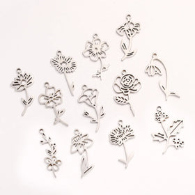 Top Selling New Fashion Stainless Steel Hollow Outline Birth Flower Charm Bracelets Necklace Accessories Pendant