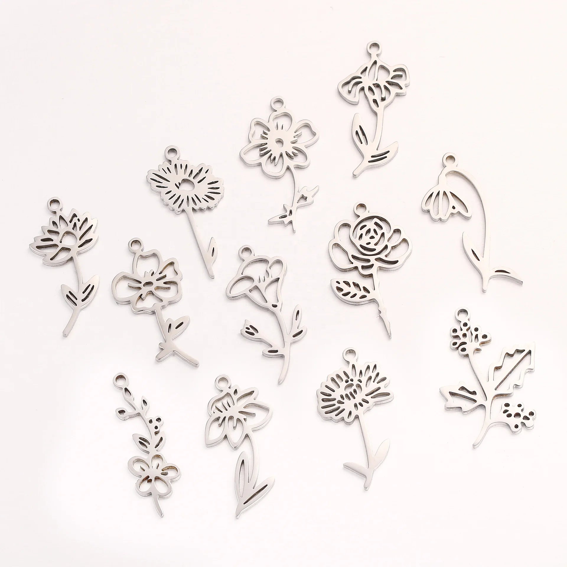 Top Selling New Fashion Stainless Steel Hollow Outline Birth Flower Charm Bracelets Necklace Accessories Pendant