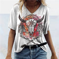 2024 Custom Summer Cowgirls Vintage V-Neck Short Sleeve Tee Blouses Tops Plain Women Western Aztec Printed T Shirts
