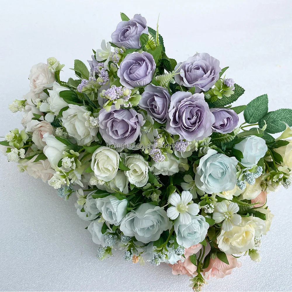 New Style Handmade Soft Cloth Artificial Rose Bouquet for Wedding New Year Flower Wall Backdrop Decoration