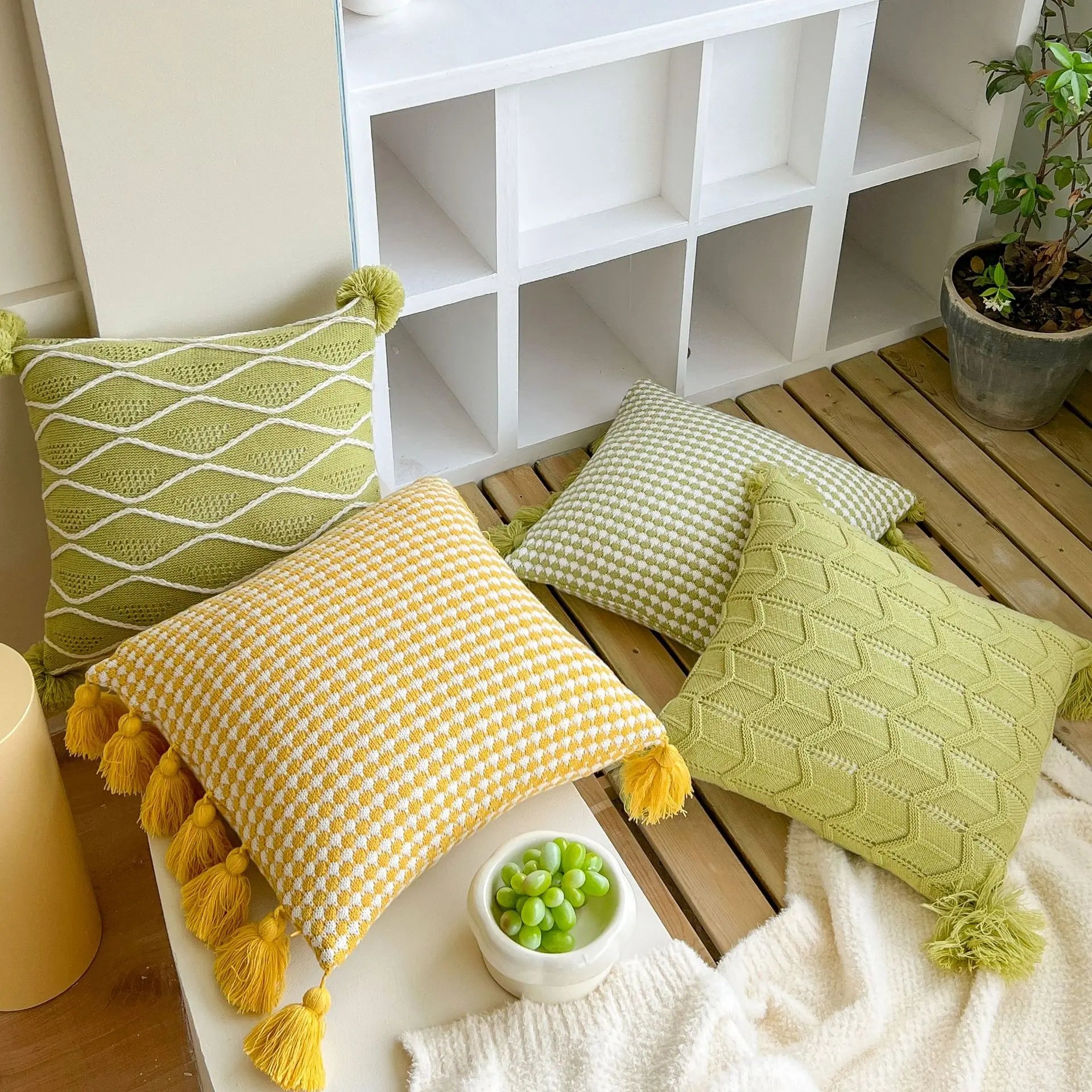 Home Decorative Knitted Pillow Cover Sofa knitting fabric pillow cuddly throw pillow covers with tassels decor for couch