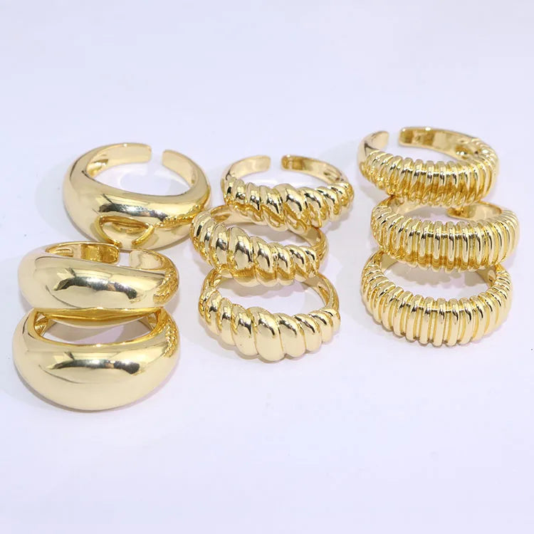 RA1053 Dainty 18K Gold Croissant Dome Adjustable Ring Statement Ring Smooth Bold Gold Chunky Ring Twist Thick Signet Rings