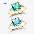 FUAMAY Classic Style 9MM Emerald Blue Stone Ring Silver Wedding Band for Women for Party and Anniversary