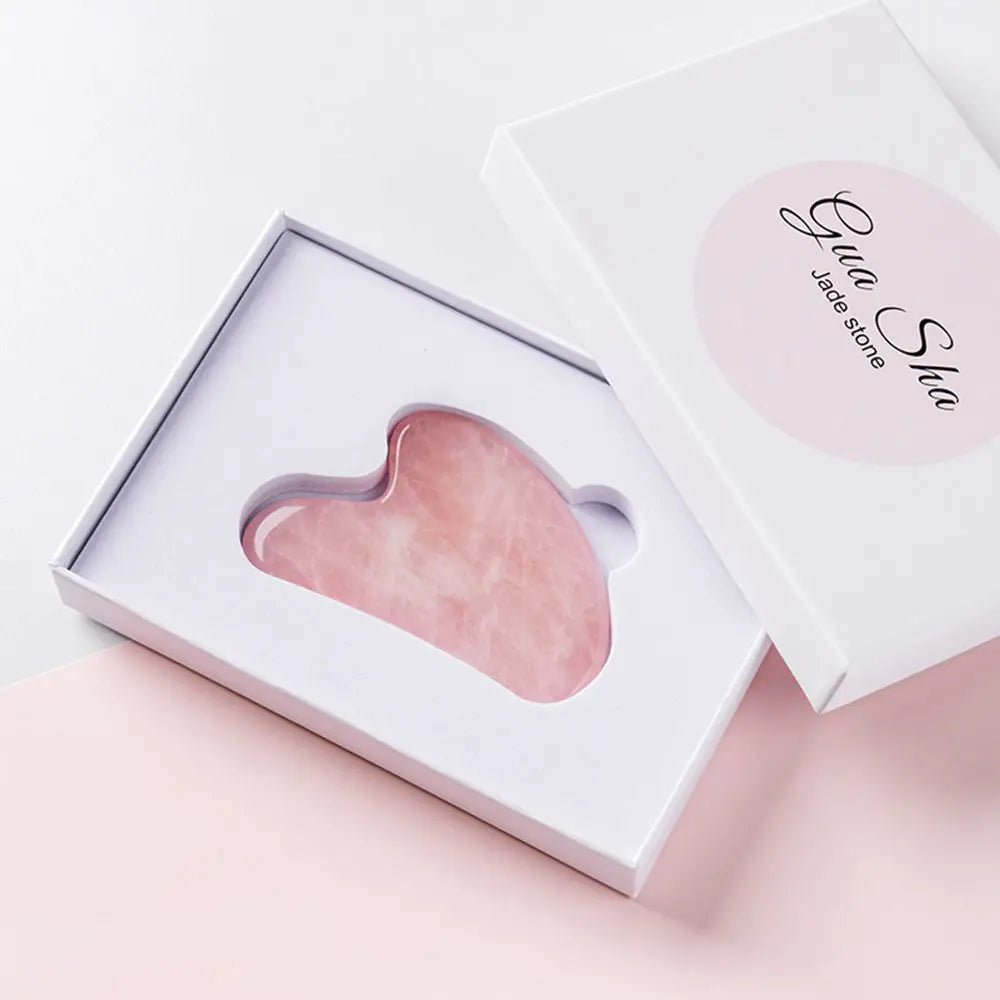 Heart-Shaped Jade Roller Natural Pink Rose Quartz Gua Sha Tool for Face Massage Effective Scrapers
