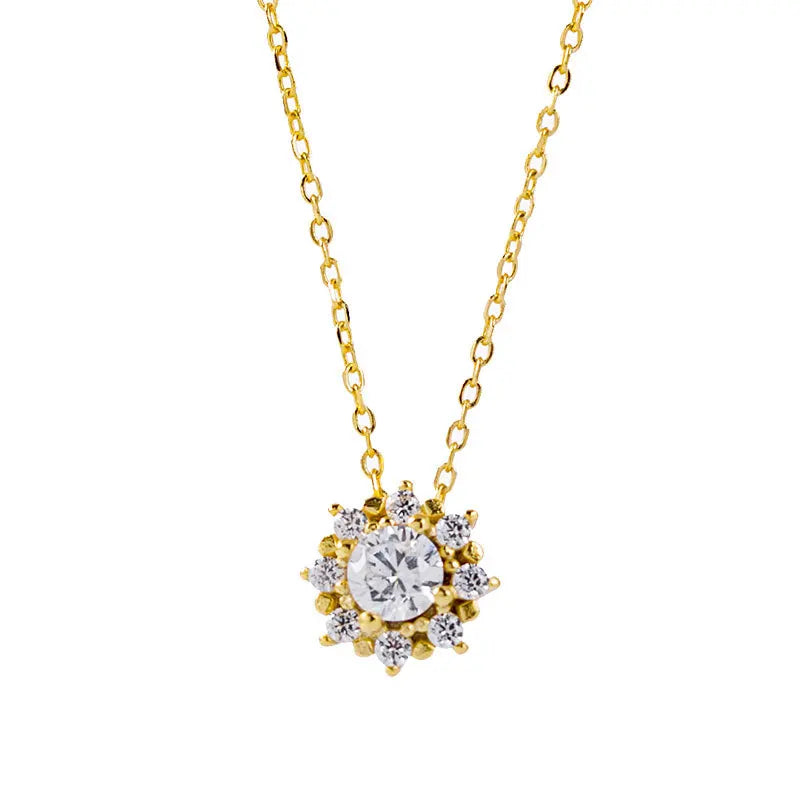 Fine Necklaces 925 Sterling Silver Diamond Necklace Jewelry Sunflower Flower Christmas Gold Plated Necklaces for Women