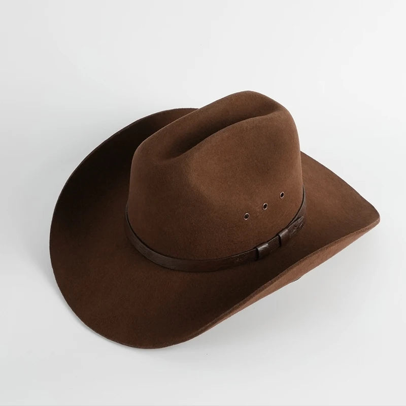 R163 Classical 100% Wool Western Cowboy Hat Large Brim Hat Fashion Knight Cap Equestrian Hat Jazz Cap