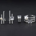 C5789 Abiding Fine Jewelry Trendy Freshwater White Pearls Cubic Zirconia Gemstone S925 Ring Earrings Jewelry Set for Women