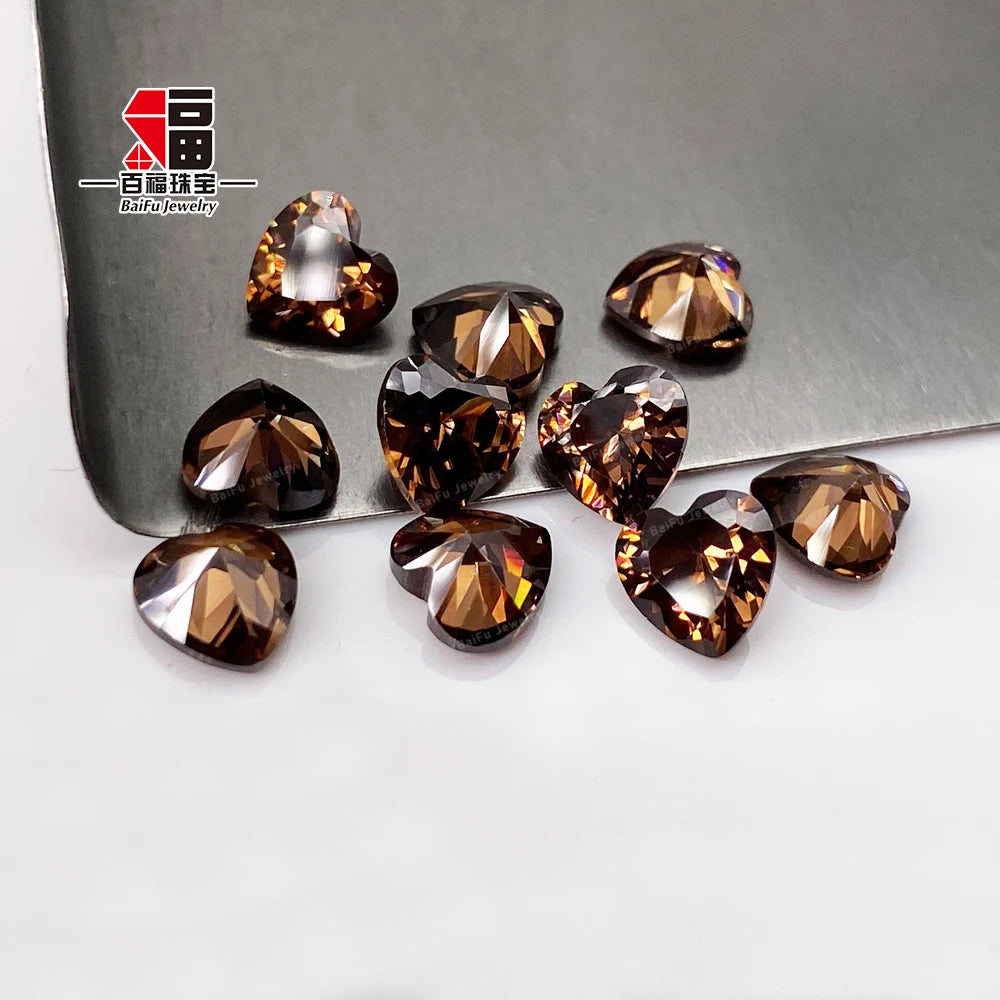 Baifu Jewelry Loose Gemstone Coffee Heart Shape Cubic Zirconia