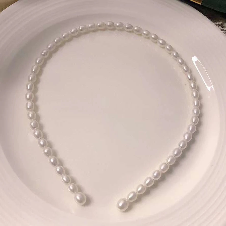 Factory Direct Sales 6-8MM Natural Rice-shaped Freshwater Pearl 18K Gold Plated Wedding Headband Diadema De Perlas