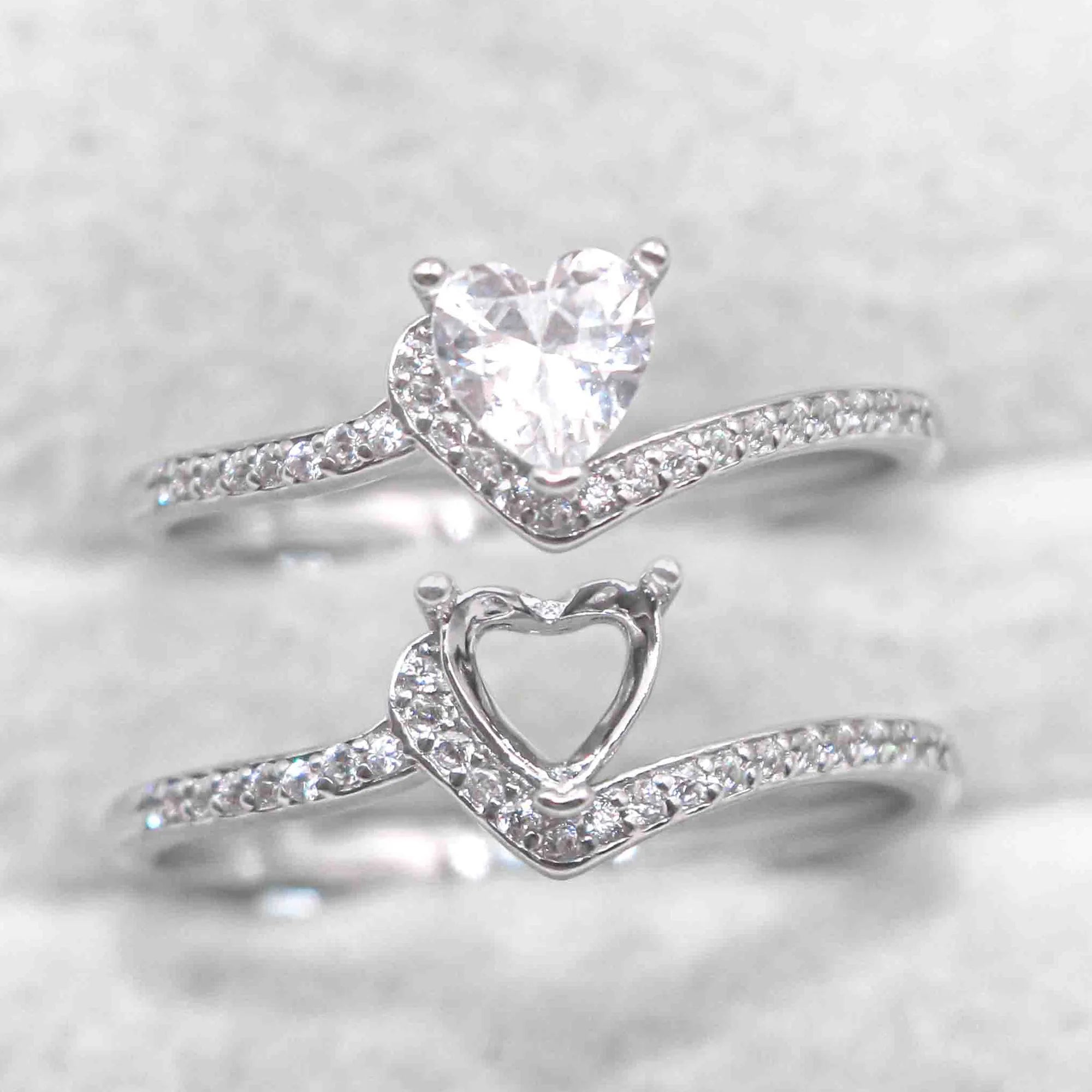 Sterling Silver 5*5mm Semi Mount Heart Shape Ring Empty Frame Blank Claws Setting S925 Base Without Center Stone for DIY Inlay