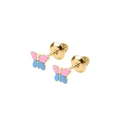 Custom Silver Jewelry Waterproof 18K Gold Plated Pink and Blue Enamel Butterfly Children Screw Back Stud Earrings