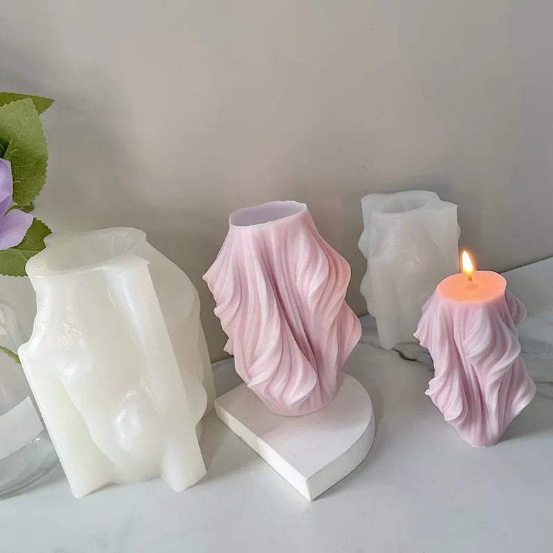 Hot Selling New Design Irregular Geometric Wave Twirl Scented Candle Silicone Mold DIY Wave Stripe Soap Mould  for Candle Making