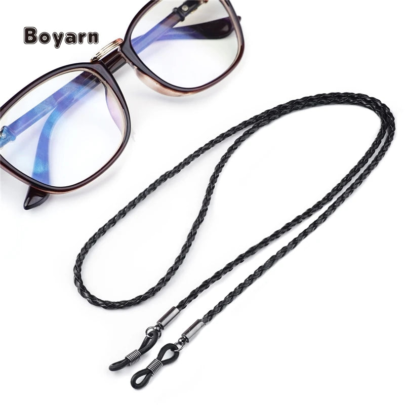 Boyarn Multicolor Sunglasses Hanging Chain Reading Glasses Hanging Rope Braided PU Leather Glasses Twisted Rope