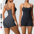Wholesale High Quality Nylon and Spandex Fitness Yoga Vest and Pocket Short 2 Pieces Set Yoga Set for Women MegaBDM