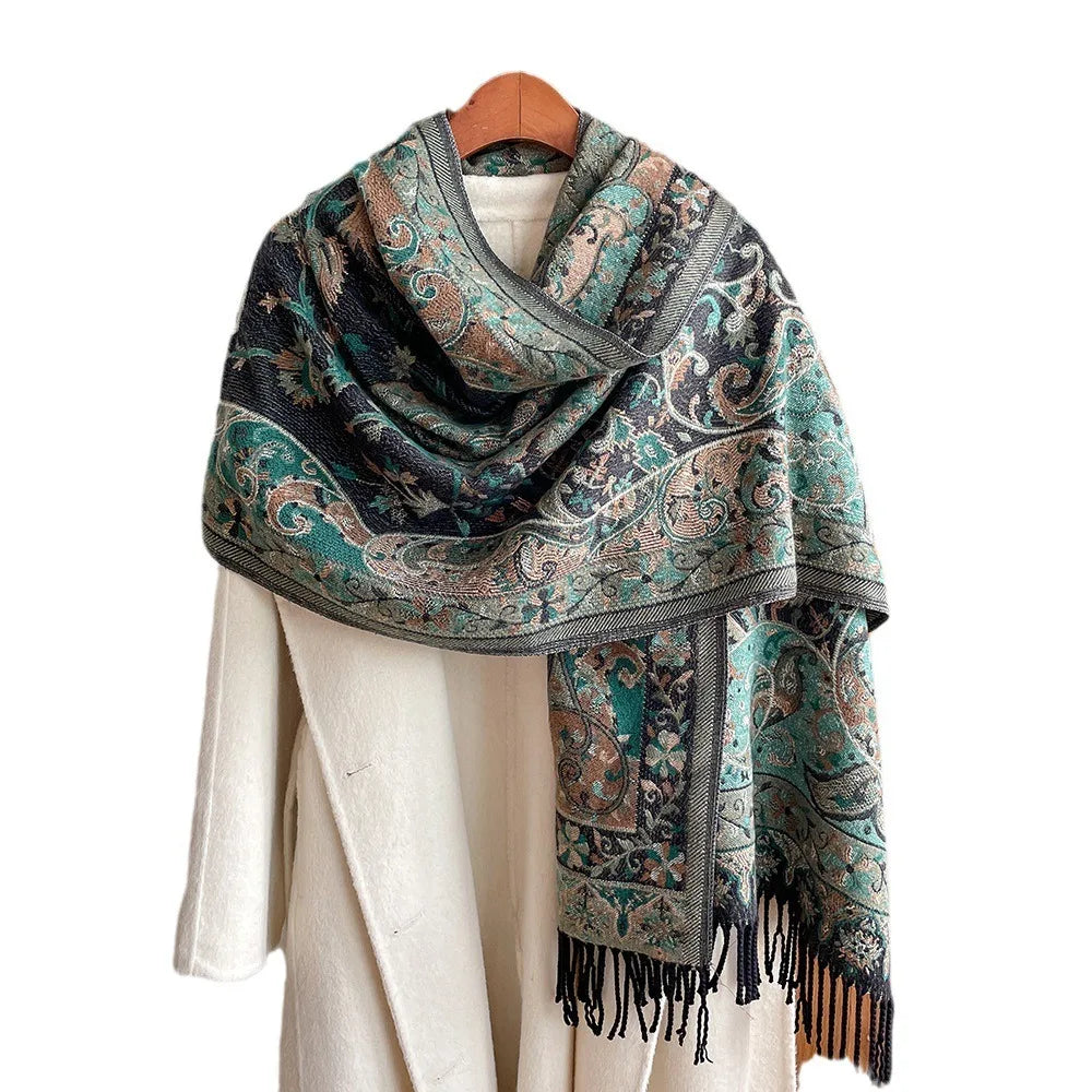Women's Pashmina Shawl and Wrap Multicolor Ethnic Paisley Pattern Scarf Shawls Adult Polyester Easy Way Winter White Farm 081205