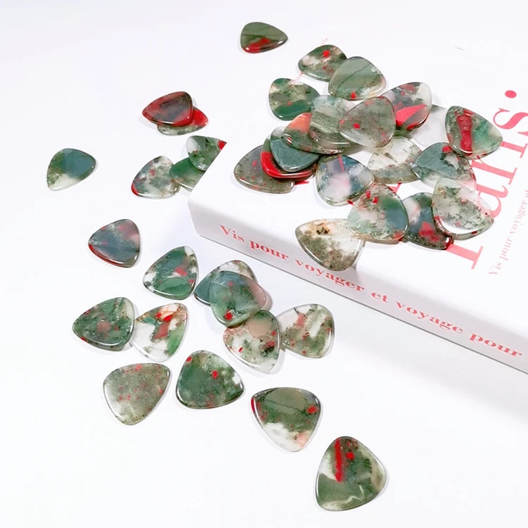 HZ Wholesale Musical Instruments Logo Customized Printing Colorful Crystal African Blood Stone Guitar Picks
