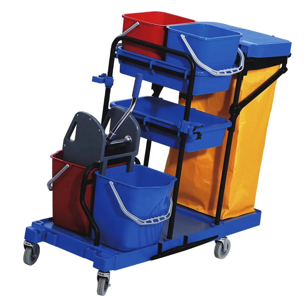 O-Cleaning Upgraded Janitorial Cleaning Cart With BagHigh Capacity Service Trolley With WheelsHousekeeping Service Hand Cart